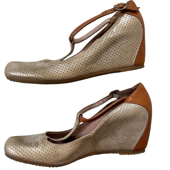 Sundance T-Strap Maryjane Wedge metallic bronze nubuck and cognac leather 39 - Picture 7 of 16